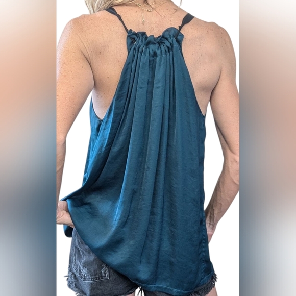 Lanvin Paris Teal Halter Top Ribbon Tie Straps Draped Open Back Size 40 - Picture 5 of 10